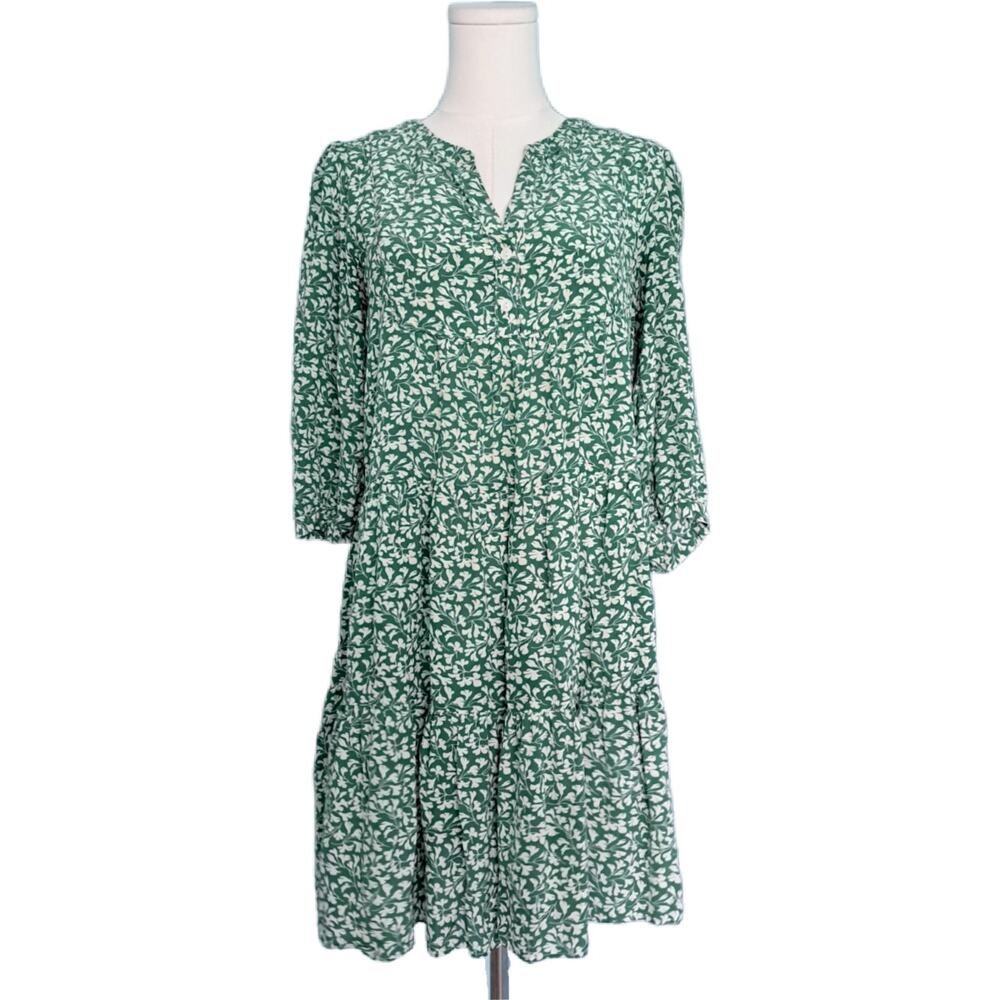 GERARD DAREL Jacob Dress Green White Floral Tiered Viscose US 4/6 Small Boho
